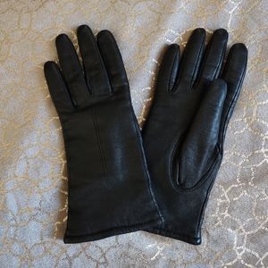 Women Wool Blend Lined Leather Gloves - EUC